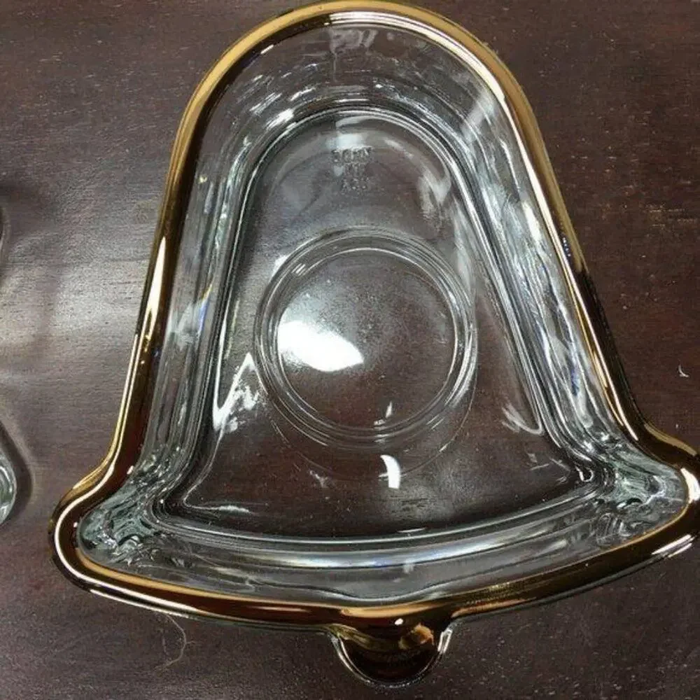 Indiana Glass 3 Piece Holiday Gold Party Set Vintage In Box Bell Tree Star